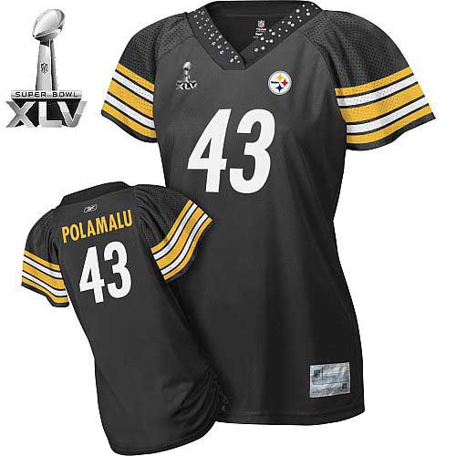 Steelers #43 Troy Polamalu Black Women's Field Flirt Super Bowl XLV Stitched NFL Jersey - Click Image to Close